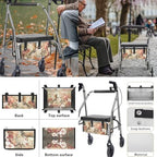 LedBack 3 Pack Rollator Accessories Walker Seat and Backrest Rollbar Covers Walker Storage Bag Hummingbirds Florals Universal Walker Accessories for Mobility Scooter