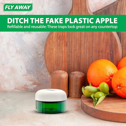 Fly Away - Indoor Fruit Fly Trap Kit. Reusable & Refillable Traps (3), Trap Flies for Over 90 Days with Liquid Bait Lure, Stylish Design - Perfect for Home Kitchens, Bars, Restaurants, and Wineries.