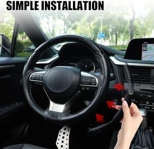 Amiss 3pcs Car Carbon Fiber Anti-Skid Steering Wheel Cover，Segmented Steering Wheel Protector, Butterfly Steering Wheel Cover, Universal 99% Car Wheel Cover Protector, Car Interior Accessories(Black)