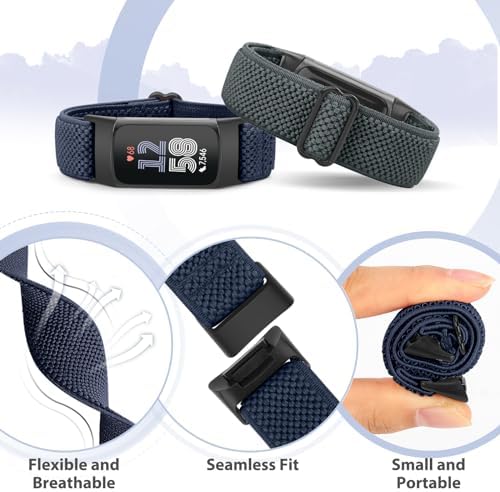 5 Pack Elastic Nylon Watch Bands Compatible for Fitbit Charge 6/Fitbit Charge 5, Adjustable Breathable Replacement Stretchy Nylon Loop Wristband Sport Strap for Women Men