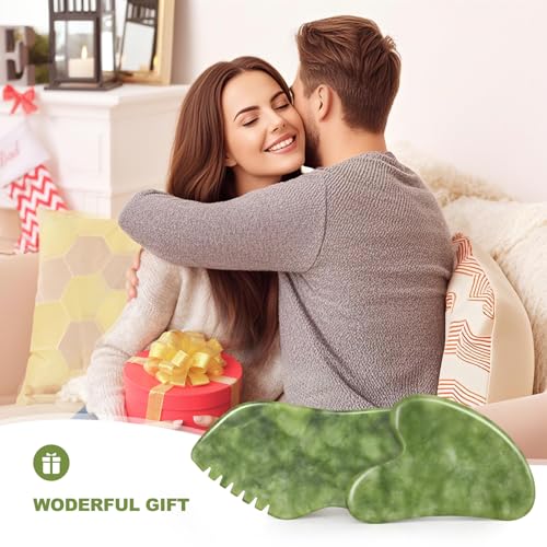 2PCS Jade Stone Gua Sha Set Face Massager Jade Gua Sha Facial Tools Body Lymphatic Drainage Massager Face Guasha Face Sculpting Tool Skin Care Set Gifts for Women Gua Sha Sculpting for Tighten Skin