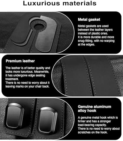 Car Hooks for Headrest, 2PCS Car Purse Hooks Luxurious leather 100% Metal Car Hangers for Seat Multifunctional Car Bag Hook Car Seat Back Storage Hook Accessories (Black)