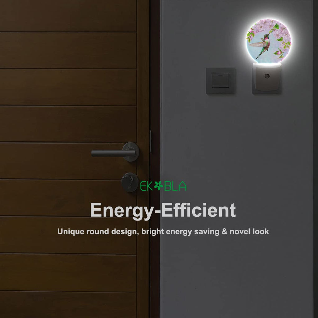 EKOBLA Bird Night Light Spring Hummingbird Pink Flowers Cherry Blossoms Night Lights Plug into Wall Auto on/Off, Indoor Plug-in Wall Light Sleep Friendly for Boys Girls Seniors Elderly