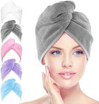 AIDEA Microfiber Hair Towel Wrap, 5 Pack Hair Turbans, Super Absorbent Quick Dry Hair Towel Wrap for All Hair Types Anti Frizz, Hair Accessories for Women, 26"×10"