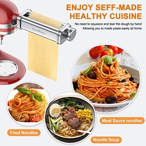 Pasta Maker Attachment Set for KitchenAid Stand Mixers,Stainless Steel Pasta Sheet Roller,Spaghetti & Fettuccine Cutters Accessories plus Dough Scraper