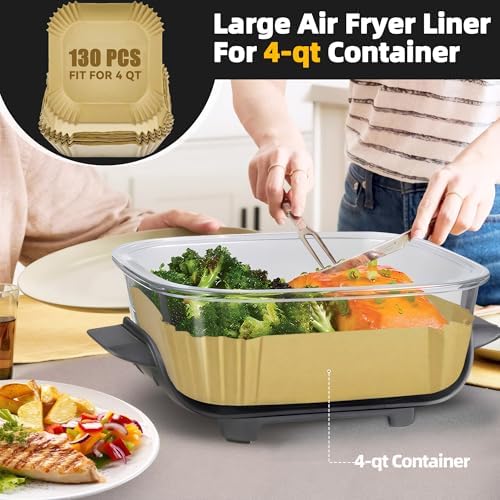 Air Fryer Liners Disposable for Ninja Crispi Air Fryer, 260Pcs Ninja Crispi FN101GY Air Fryer Accessories for 4 QT & 6 Cup Glass Container, Non-Stick Square Food Grade Parchment Paper Liners Unbleach