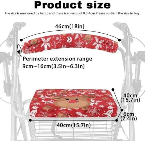 LedBack Christmas Decor Walker Accessories Rollator Walker Seat and Backrest Covers Soft Dust Cover for Seniors in Assisted Living Christmas Elk 2 Piece Walker Seat Cover Set