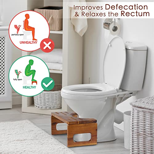 BLUEWEST Foldable Toilet Stool, Acacia Wood Poop Stool for Potty Training, 7 Inch Collapsible Bathroom Stool, Folding Stool for Adults with Non-Slip