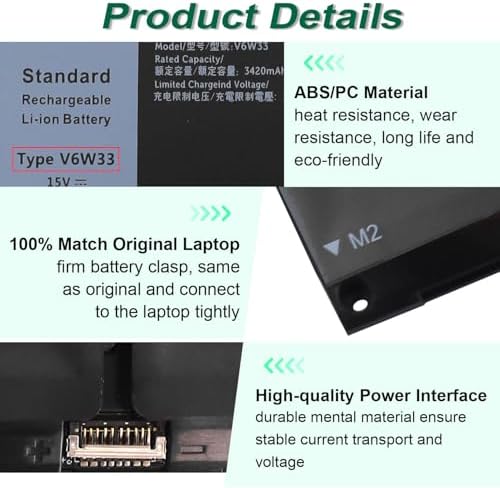 DMKAOLLK V6W33 Battery Replacement for Dell Inspiron 15 3511 3520 3515 3510 5510 5515 5518 5310 5635 5625 5630 Latitude 3320 3330 3420 3520 Vostro 3515 3525 Series TN70C 15V 54Wh