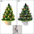 Blissun Set of 2 Ceramic Christmas Tree Night Light, 6" Christmas Decorative Ceramic Tree