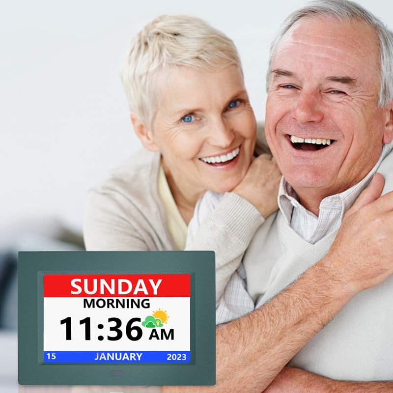LXBYJKJ 7 Inch Digital Clock with Day and Date for Elderly Alzheimer's Dementia Clock Customizable Alarms and Medicine Reminders 3 Display Modes Large Font Digital Alarm Clock for Seniors Green