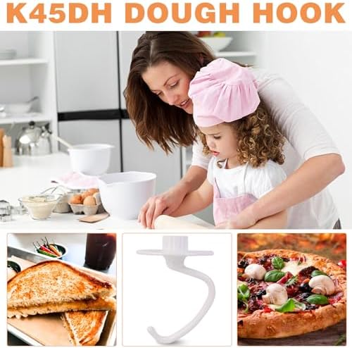 K45DH Coated Dough Hook for Kitchenaid Mixer, Accessories and Attachments for K45 K45SS KSM90 KSM150 Fits Kitchen Aid Tilt-Head Stand Mixer Bowls For 4.5-5 Quart Bowls