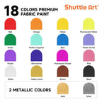 Shuttle Art Fabric Paint, 18 Colors Permanent Soft Fabric Paint in Bottles (60ml/2oz) with Brushes, Palette, Stencils, Non-Toxic Textile Paint for T-Shirts, Shoes, Jeans, Bags, DIY Projects&Art