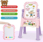 Art Easel for Kids, Adjustable Standing Rotatable Double Sided Easel with Painting Accessories for Toddlers Boys and Girls-Pink