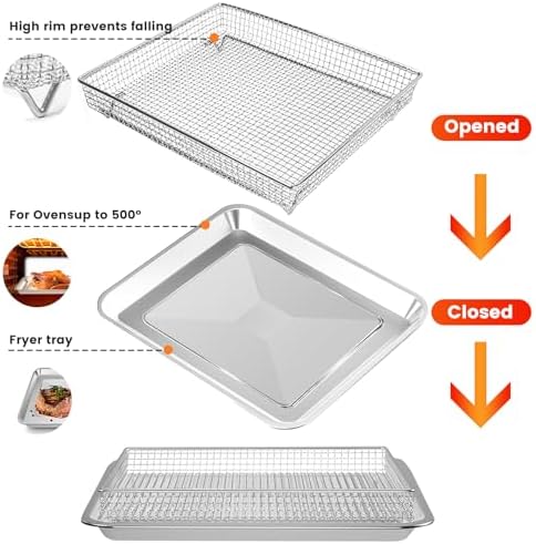 Air Fryer Basket Tray Replacement for Cuisinart TOA-60 TOA-65 TOA-70 Toaster Air Fryer Convection Oven, 12.2 * 11'' Mesh Air Fryer Steel Basket Wire Rack Accessories Parts, Dishwasher Safe