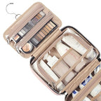 NISHEL Travel Toiletry Bag for women, Portable Hanging Organizer for Travel-Sized Shampoo, Conditioner, Brushes Set, makeup Accessories, Medium Size, Pink