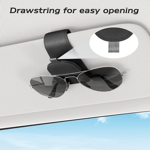 Sotfamily Sunglass Holder for Car Visor, Suede Cloth Magnetic Sunglass Organizer for Car Accessories, 2 Packs, Black