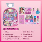 Barbie Makeup Filled Backpack Set, Including Lip Balm, Nail Polish, Nail File, Hair Bows, and Other Accessories, Ages 3+ for Parties, Sleepovers and Makeovers, By Townley Girl