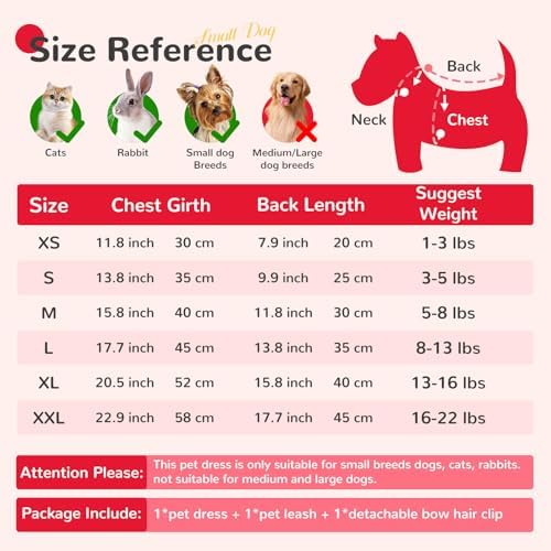 PETCARE Cute Dog Dress Clothes for Small Dogs Cats Girl Female Red Plaid Bow Tie Dog Harness Dresses Leash Set with Pearls Bow Accessories Birthday Puppy Dress Shih Tzu Yorkies Chihuahua Outfits