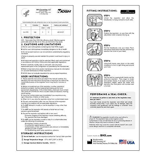 AccuMed BNX N95 Mask Black MADE IN USA Particulate Respirator Protective Face Mask (10-Pack, Approval Number TC-84A-9315 / Model H95B)