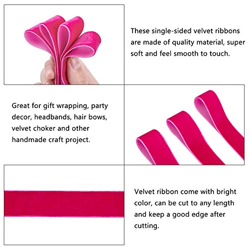 arricraft 20 Yards × 1 Inch Christmas Single Side Pink Velvet Ribbon, Satin Ribbon Roll for Wedding Gift Wrapping Velvet Fabric Hair Bows Flower Arranging Home Decorating (Pink)