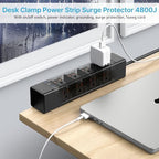 CCCEI Desk Outlet Station 20W USB C Port. 12 Outlet Desktop Clamp Power Strip Surge Protector 4800J with Switch. Nightstand Office Standing Desk Accessories, Fit Thicker Table Edge or Screw Mount, 6FT