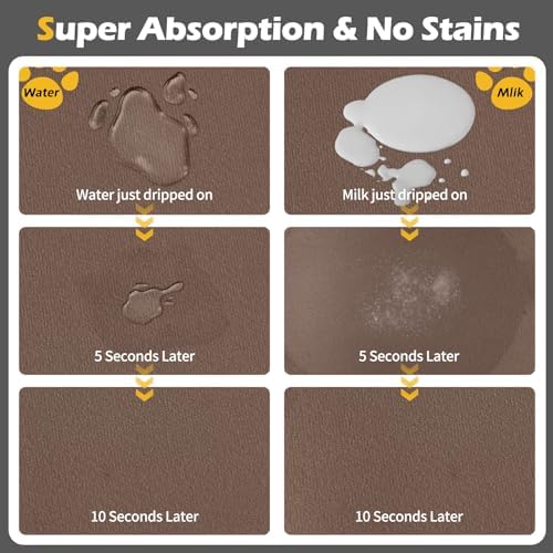 Pet Feeding Mat-Absorbent Dog Mat for Food and Water Bowl-Dog Accessories Pet Supplies-Dog Water Bowl for Messy Drinkers-No Stains Quick Dry Dog Water Dispenser Mat (17"x28", Brown)