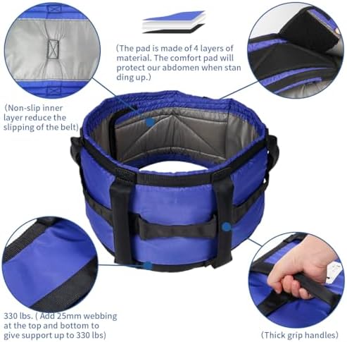 Gait Belts with Padded Handles,Transfer Belts Physical Therapy Belt for Seniors Moving, Lifting Belt Assist Patient/Elderly(Blue, X-Large)