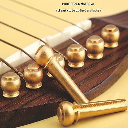 Guitar Bridge Pins 6pcs Pure Brass Endpin for Acoustic Guitar 6 Strings Nail Pegs Fixed Cone, Replacement Parts with Bridge Pin Puller Remover & 5 Guitar Picks - Kimlong