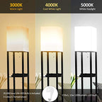 PAZZO Floor Lamp with Shelves, Shelf Lamps by Real Solid Wood with 2 Charging Ports and 1 Power Outlet, Floor Lamps for Bedrooms, Lamps for Living Room,Bulb Included,Matt Black
