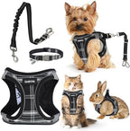 GAMUDA Dog Harness, Collar and Seat Belt Set, Vehicle Safety Harness, Retractable Adjustable Pet Seatbelts with Travel Strap and Carabiner for Most Cars (Black, L)