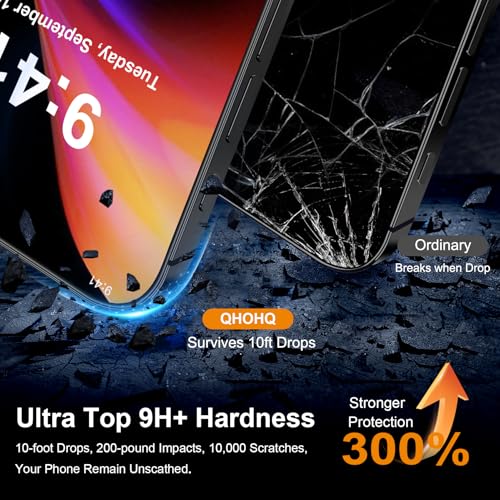 QHOHQ for iPhone 16 Pro Privacy Screen Protector + Camera Lens Protector, [Military Grade Shatterproof], Top 9H+ Anti Spy Glass, Full Edge Coverage, Ultra Durable, with Installation Tool [3+3 Pack]