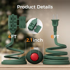 Foot Pedal Switch, TESSAN Extension Cord with ON/Off Switch, 3 Outlet,10FT, Push Button Extension Cord 1250W, Suitable for Lamps Appliances and Lighting Accessories, Christmas Tree Floor Lamp