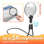 IMICHI Magnifying Glass with Light, 5.1 Inch 6X Magnifying glass for reading with Stand, Neck-Worn Large Magnifier for Seniors, Perfect for Reading Books, Sewing, and Cross-Stitching