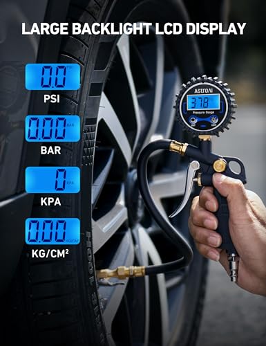AstroAI Digital Tire Pressure Gauge with Inflator, 250 PSI Air Chuck & Compressor Accessories Heavy Duty with Quick Connect Coupler, 0.1 Display Resolution, Car Accessories, 1pack