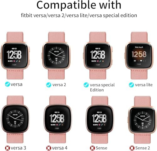 8 Pack Elastic Bands Compatible with Fitbit Versa 2/Versa/Versa Lite/Versa SE for Women Men, Adjustable Stretchy Nylon Braided Strap Solo Loop Sport Replacement Wristband for Versa Smart Watch
