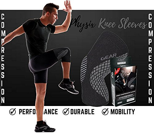 PHYSIX GEAR Knee Support Brace - Premium Recovery & Compression Sleeve for Meniscus Tear, ACL, MCL Running & Arthritis - Best Neoprene Stabilizer Wrap for Crossfit, Squats & Workouts (Single Grey S)