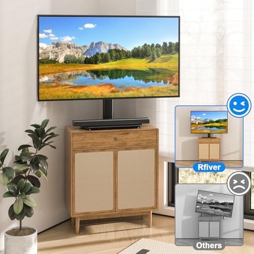 Rfiver Universal Swivel TV Stand for 27-50 55 60 Inch TVs, Height Adjustable Table Top TV Stand Mount Hold up to 88 lbs, Pedestal TV Stand with Tempered Glass Base, Replacement TV Stand Base