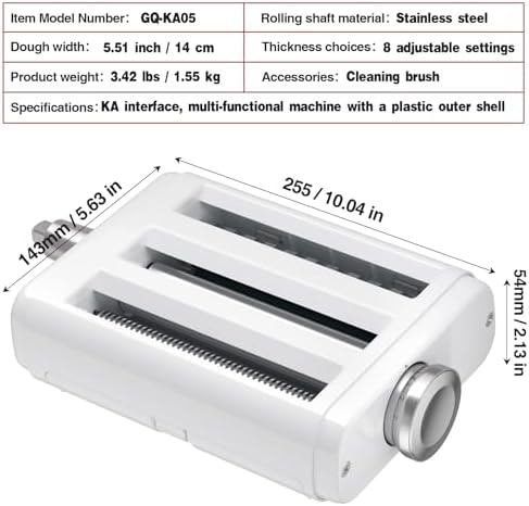 Pasta Maker Attachment 3 in 1 Set for All KitchenAid Stand Mixers Included Pasta Sheet Roller, Spaghetti Cutter, Fettuccine Cutter Maker Accessories and Cleaning Brush