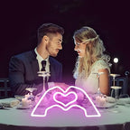 HMASYO Heart Hands Neon Sign Love Finger Neon Light, Pink Heart Neon Sign Light with Dimmer and USB, LED Wall Art for Music Lover Bedroom Game Room Bar Party Wedding Birthday Christmas Decor 15.7"