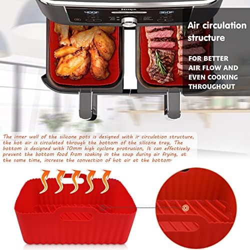 WMKGG Silicone Air Fryer Liners, 2PCS Reusable Rectangular Air Fryer Silicone Liners, Non-Stick Air Fryer Basket Accessories for Ninja Foodi Dual Air Fryer DZ201/DZ401 8-10QT