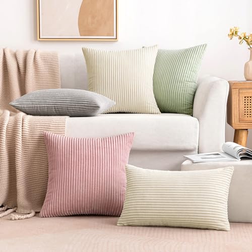 MIULEE Pack of 2 Corduroy Pillow Covers Soft Soild Cushion Cases Decorative Square Christmas Throw Pillow Covers Cream White Pillowcases for Sofa Bedroom Car 20 x 20 Inch 50 x 50 Cm