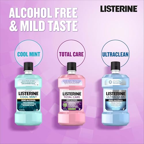Listerine Total Care Alcohol-Free Anticavity Fluoride Mouthwash, 6 Benefit Oral Rinse to Help Kill 99% of Germs That Cause Bad Breath, Strengthen Enamel, Fresh Mint Flavor, 500 mL