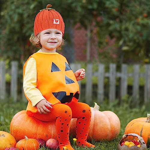Pumpkin Knitted Beanie Hat Winter Thick Warm Soft Cute Hat Capfor Infant Kids Toddler Boys Girls for Halloween Christmas Orange