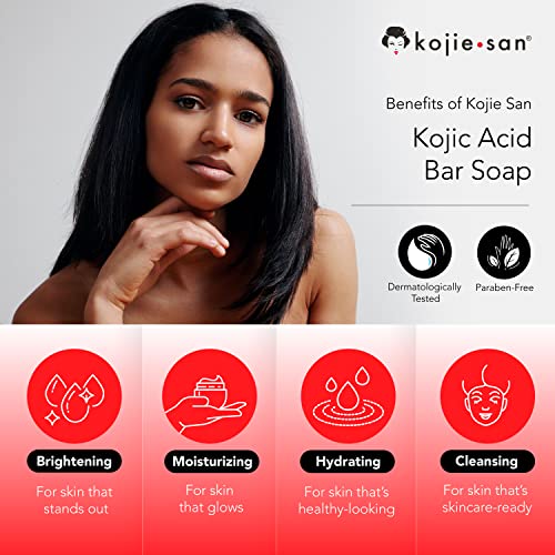 Kojie San Skin Brightening Soap - Original Kojic Acid Soap that Reduces Dark Spots, Hyperpigmentation, & Scars with Coconut & Tea Tree Oil- 135g x 4 Bars