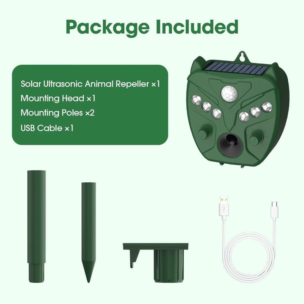 Solar Animal Repeller Outdoor 5 Modes Ultrasonic Animal Repeller with Motion Sensor and Flashing Light