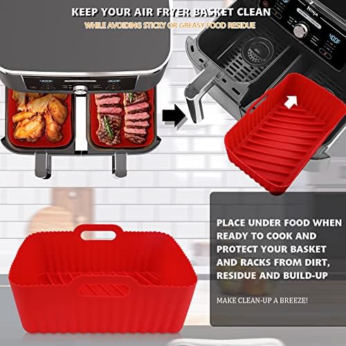 WMKGG Silicone Air Fryer Liners, 2PCS Reusable Rectangular Air Fryer Silicone Liners, Non-Stick Air Fryer Basket Accessories for Ninja Foodi Dual Air Fryer DZ201/DZ401 8-10QT
