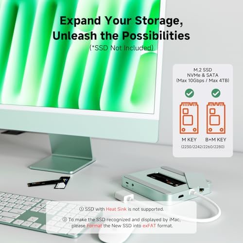Minisopuru iExpandMate DS802PRO iMac Accessories with 4K@60Hz HDMI, USB C Charging, 2.5GbE, 4TB M.2 SSD Enclosure, USB C Hub for iMac 24 inch M1/M3/M4, iMac Hub with 4xUSB, SD/TF, Audio | Green