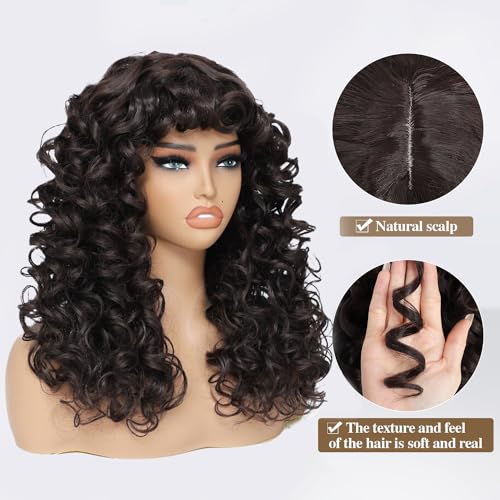 GKtineke-Blonde-Curly-Wig Big-Curly-Wigs-for-White-Black-Women 20 Inch- Long-Curly-Afro-Wig-with-Bangs Synthetic-Hair-Replacement-Wigs-for- Cosplay and Daily (Blonde)