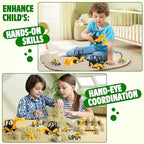 Sand Construction Kit with A Big Foldable Sandbox and 2.2lbs Magic Sand, Truck Sand Construction Toys Including Castle Molds and Other Accessories 36Pcs Total, Play Sand Art Set for Kids 3+